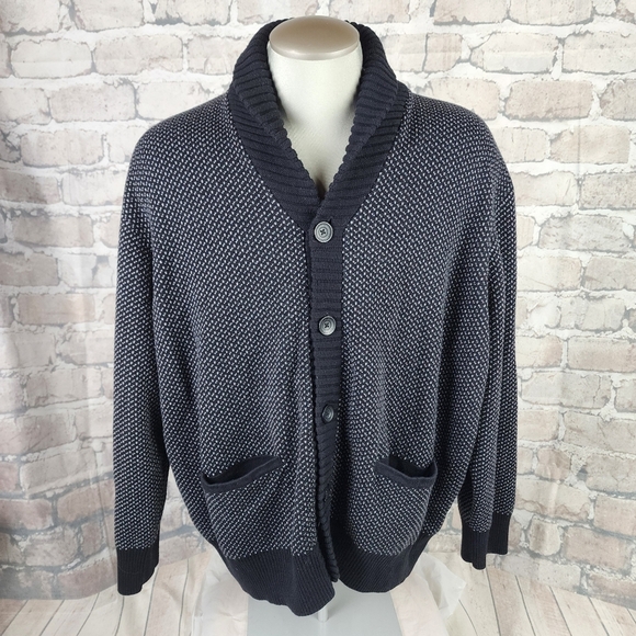 Daniel Hechter Paris Cotton Shawl Collar Grampa Cardigan Navy Size 2X Preppy - Picture 3 of 14